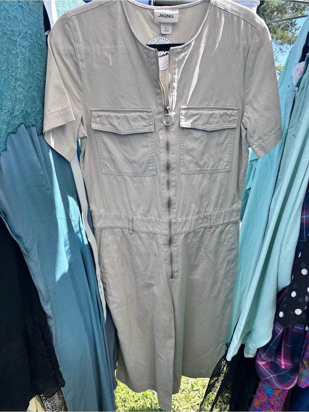 Monki Short Sleeve Utility Jumpsuit in Light Taupe
